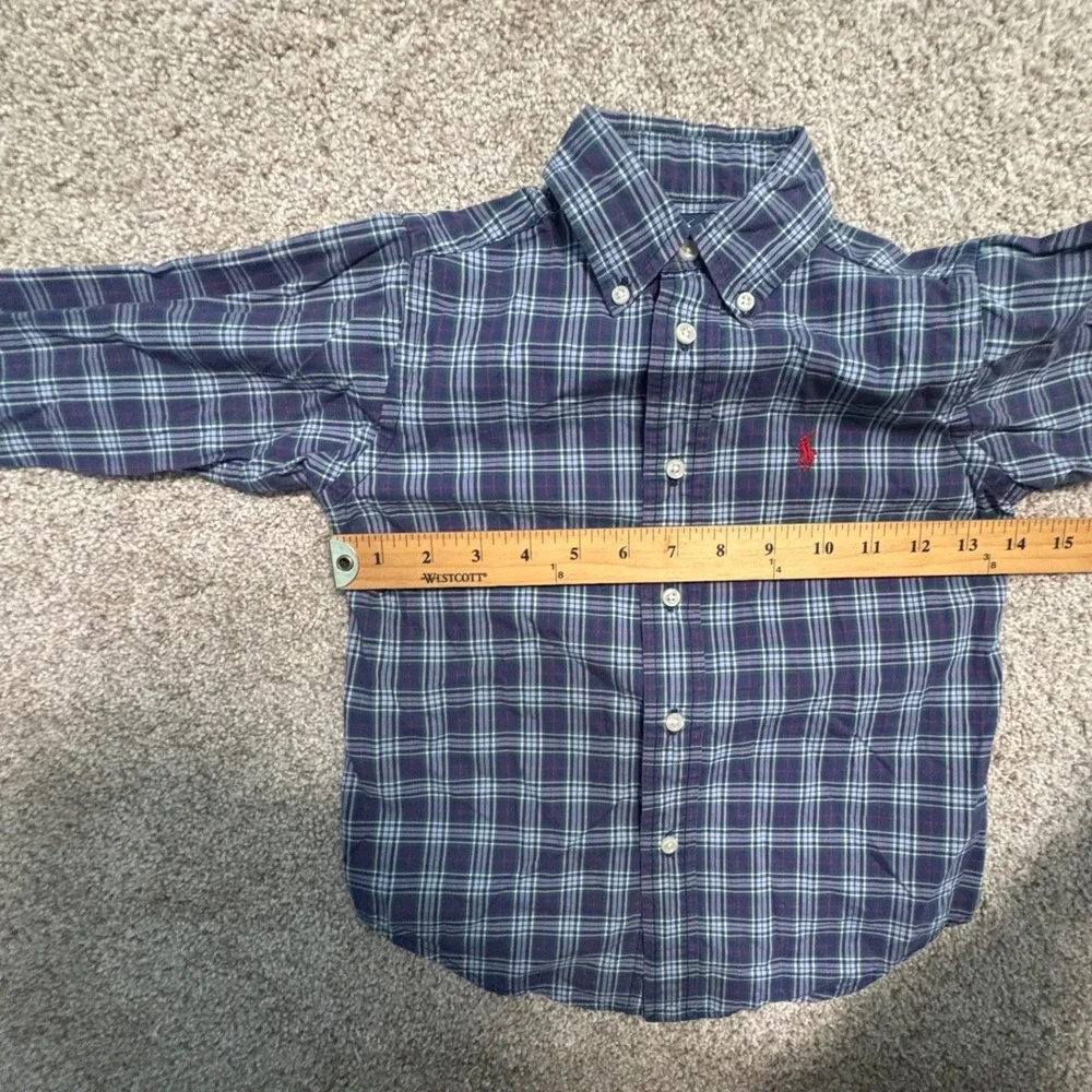 Ralph Lauren Button Down Shirt Boys Size 4/4T Blue Plaid Long Sleeve Pony Logo